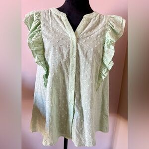 Mint Ruffle Sleeve Button-Up Top